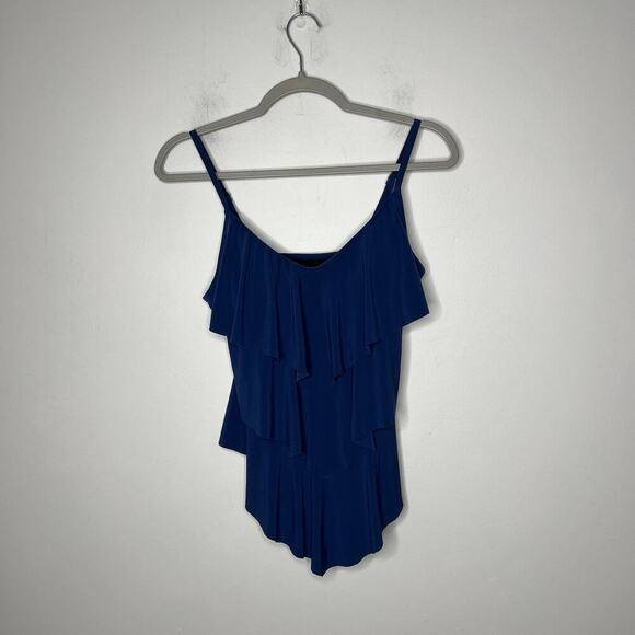Magicsuit Swimsuit Top Womens 8 Blue Tiered Slimming Ruffle - Picture 1 of 13